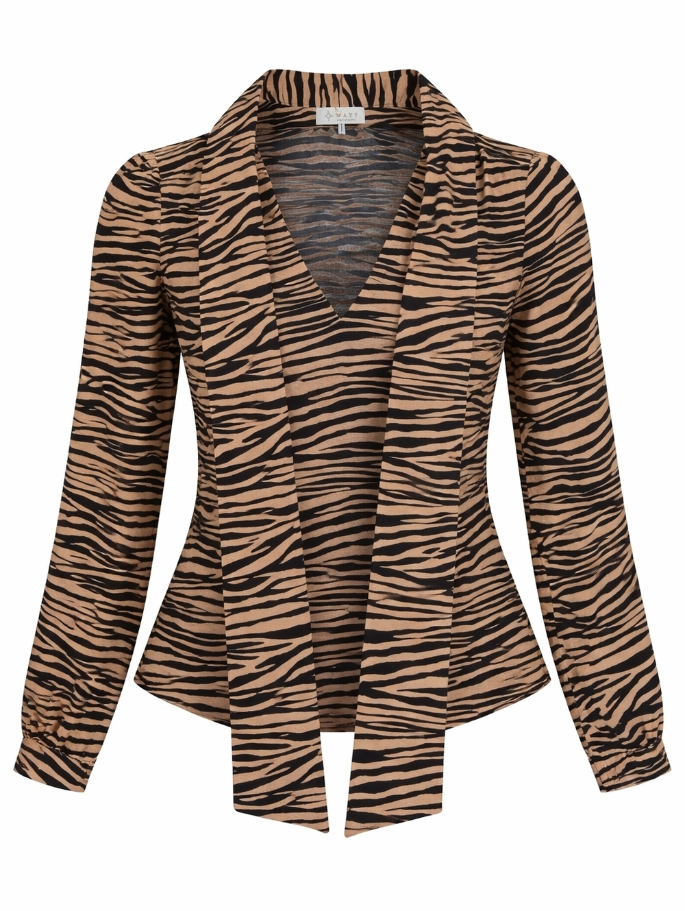 Wayf Classic Black and Tan Zebra Striped Office Flowy Relaxed Fit Blouse Size S